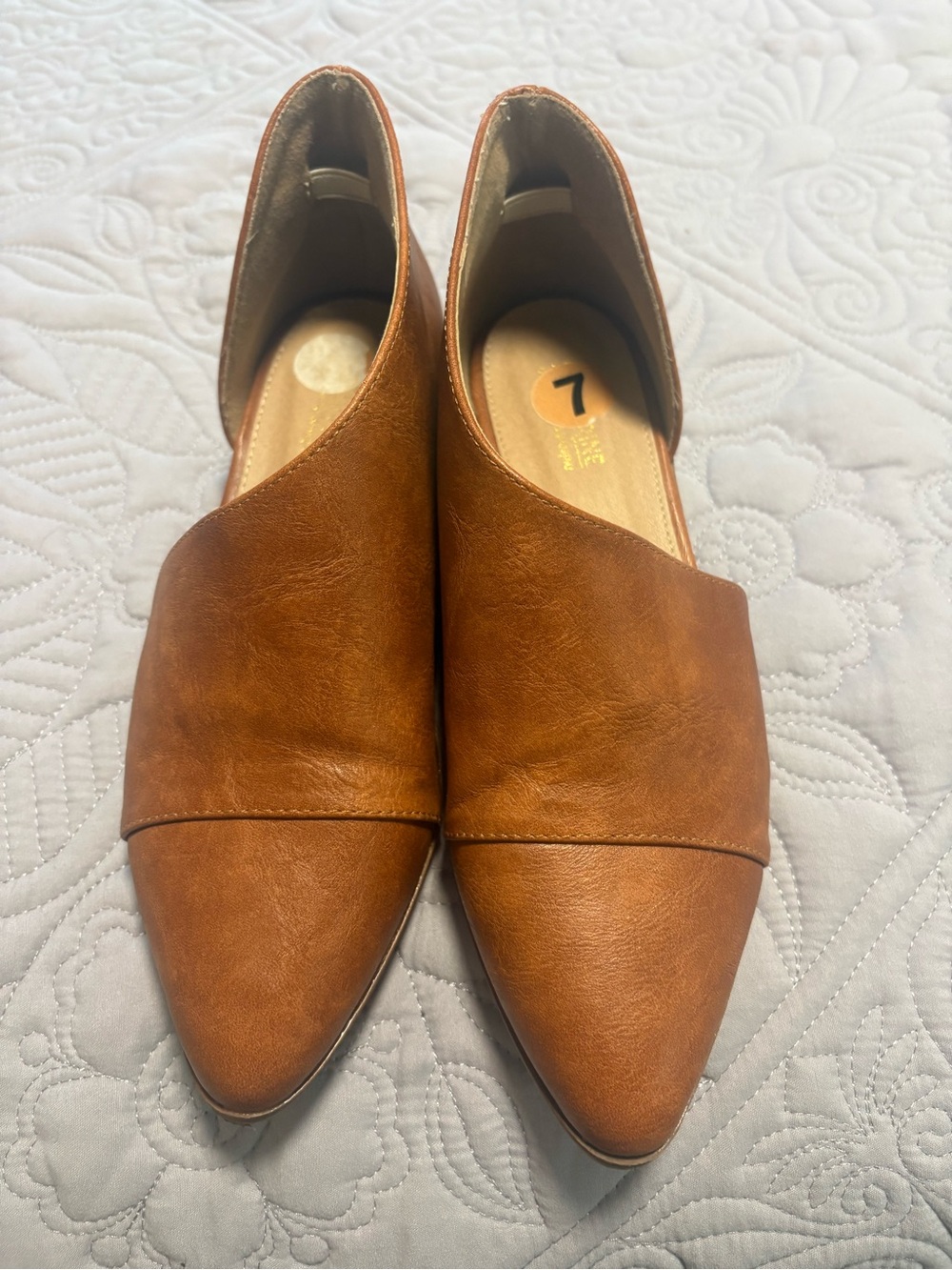 Catherine Malandrino Pointed Slip-On Flats in Cognac Brown